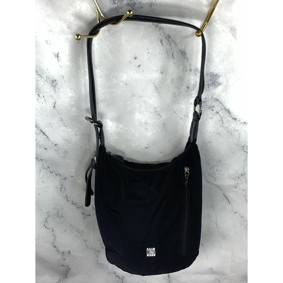 COBO INTERNATIONAL handbag satchel Logo Canvas silver Hardware black leather - Picture 2 of 16